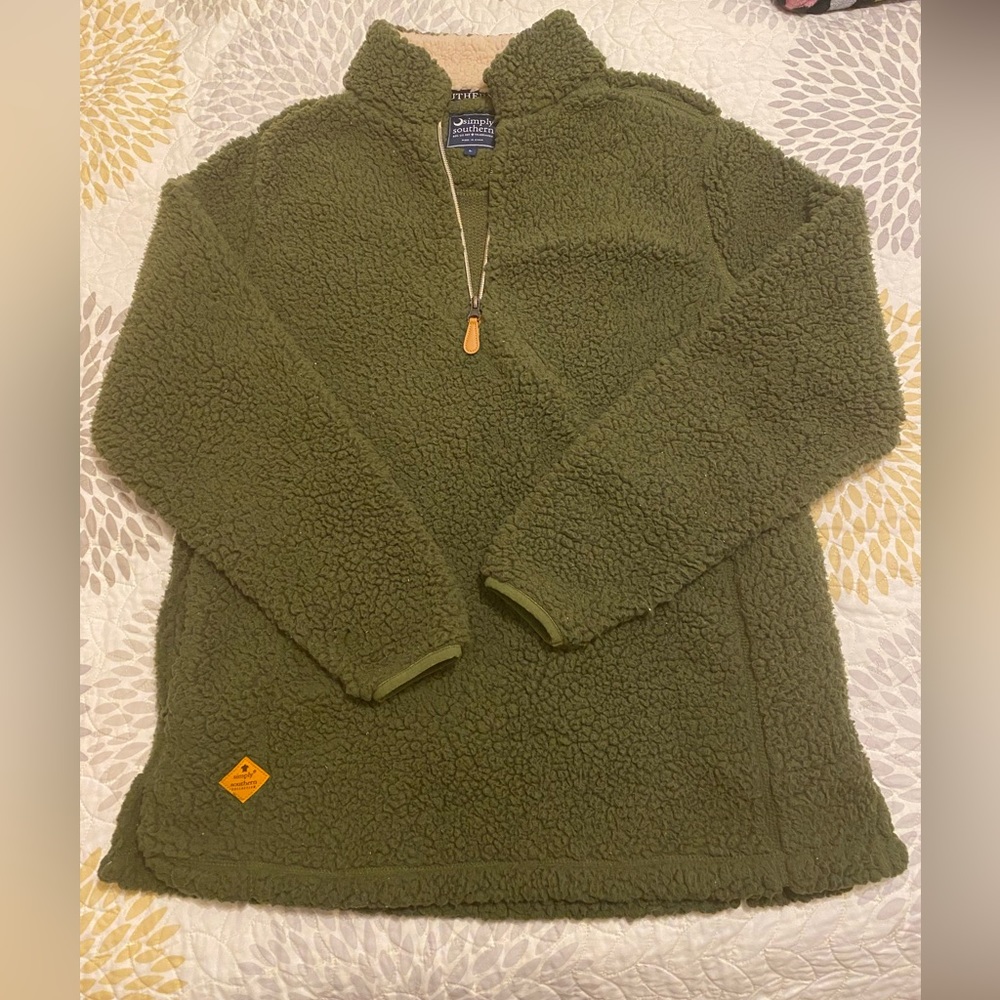 Simply Southern Green Sherpa Quarter Zip Pullover